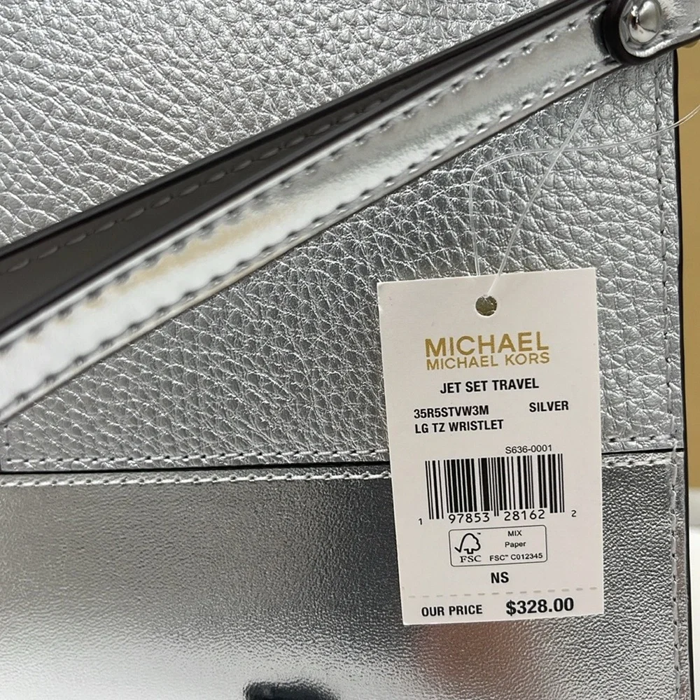 Michael Kors Jet ST Lg TZ Studded Metallic Patchwork and Signature Logo Wristlet
